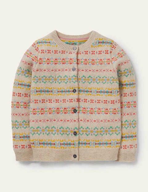 Cashmere Fair Isle Cardigan Beige Girls Boden, Oatmeal Marl Fair Isle ...